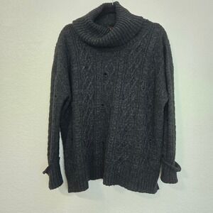 Free People S Complex Cable Knit Distressed Cowl‎ Neck Pullover Sweater